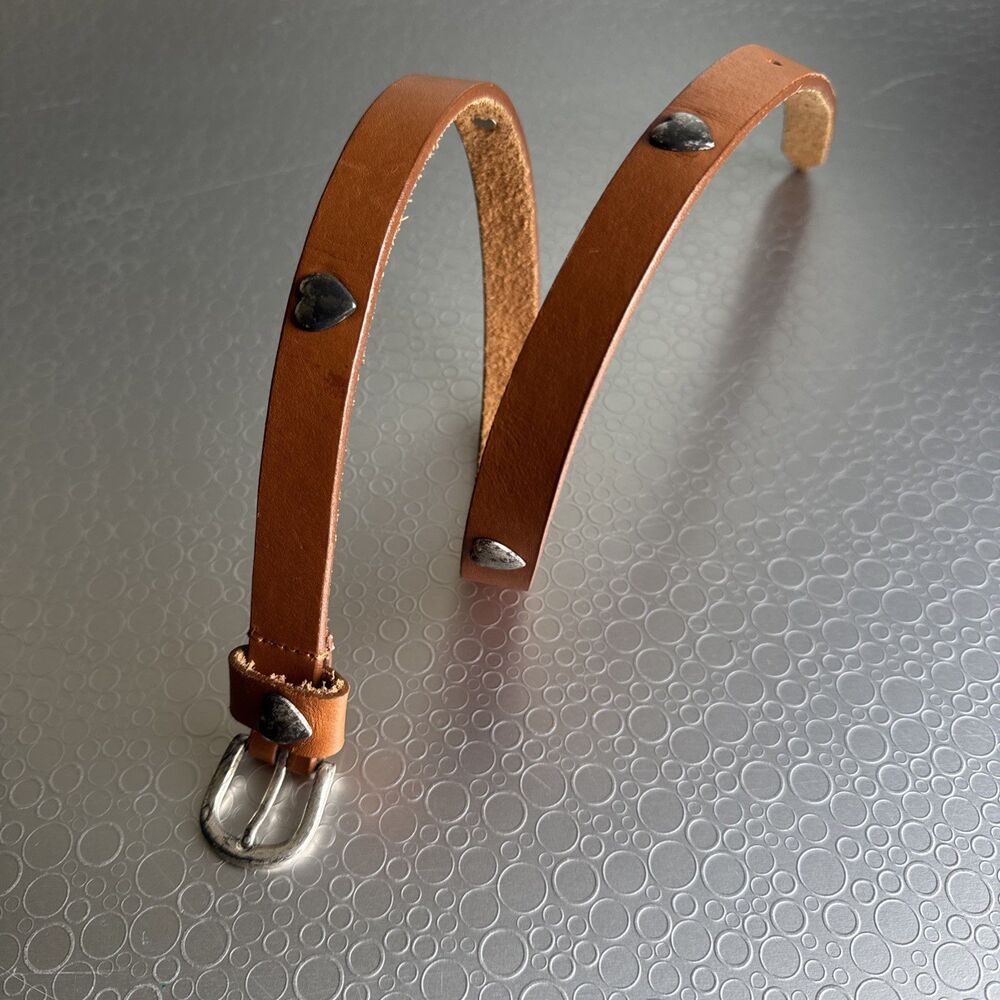 Vintage Levi's Tan Leather Skinny Belt Heart Studs Conchos Womens - Size S Small